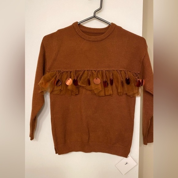 NWT ModerneChild Shoppe Brown Sweater Fringe Ruffle 7Y - Picture 3 of 5